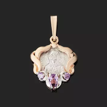 Кулон аметист (серебро 925 пр. позолота, родир. бел.) Святая Матрона огранка