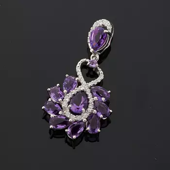 Кулон аметист (серебро 925 пр. родир. бел.) огранка