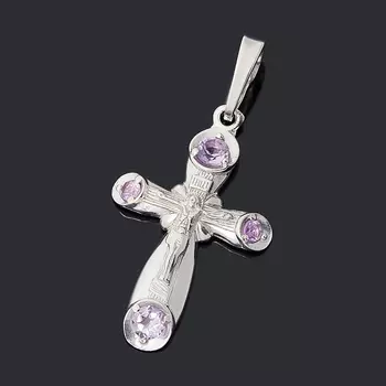 Кулон аметист (серебро 925 пр. родир. бел.) крест огранка