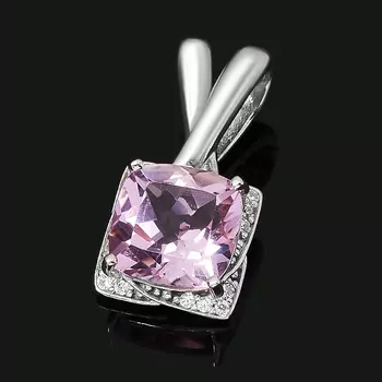 Кулон аметист (серебро 925 пр. родир. бел.) квадрат огранка