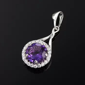 Кулон аметист (серебро 925 пр. родир. бел.) огранка