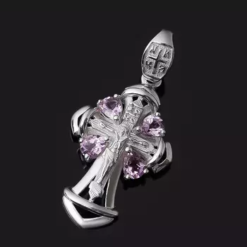 Кулон аметист (серебро 925 пр. родир. бел.) крест огранка