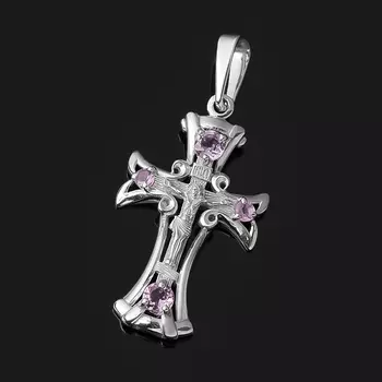 Кулон аметист (серебро 925 пр. родир. бел.) крест огранка