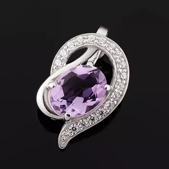 Кулон аметист (серебро 925 пр. родир. бел.) огранка