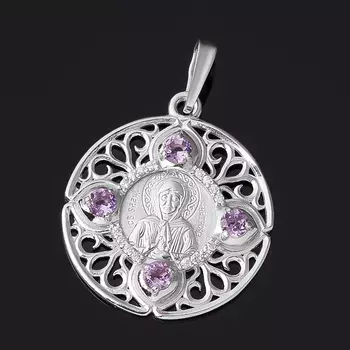 Кулон аметист (серебро 925 пр. родир. бел.) Святая Матрона огранка