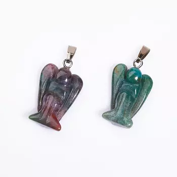 Кулон агат моховой (биж. сплав) ангел 2,5-3 см