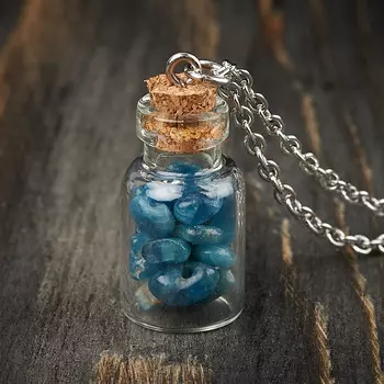 Кулон апатит синий (биж. сплав) бутылочка 3 см