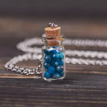 Кулон апатит синий (биж. сплав) бутылочка огранка 3,5 см