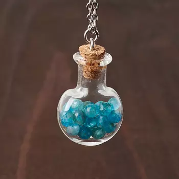 Кулон апатит синий (биж. сплав, сталь хир., стекло) бутылочка огранка 3 см