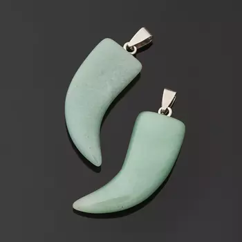 Кулон авантюрин зеленый (биж. сплав) клык 5 см