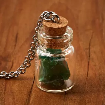 Кулон авантюрин зеленый (биж. сплав, сталь хир., стекло) бутылочка 2,5 см