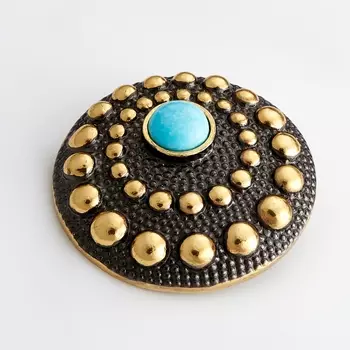 Кулон бирюза круг (серебро 925 пр., позолота)