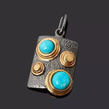 Кулон бирюза (серебро 925 пр. позолота, родир. черн.) прямоугольник