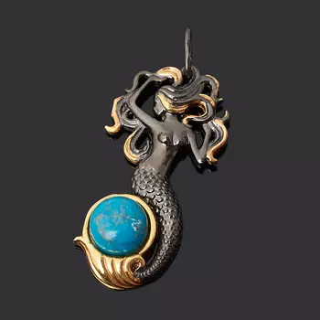 Кулон бирюза (серебро 925 пр. позолота, родир. черн.)
