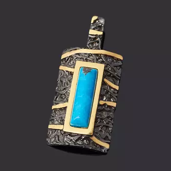 Кулон бирюза (серебро 925 пр. позолота, родир. черн.) прямоугольник