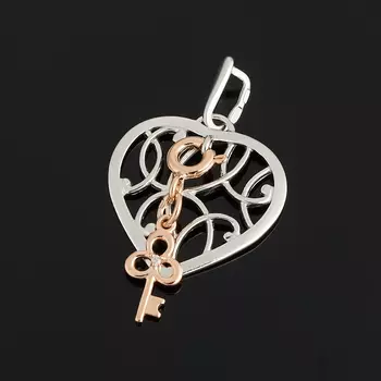 Кулон бриллиант (серебро 925 пр. позолота, родир. бел.) сердечко огранка