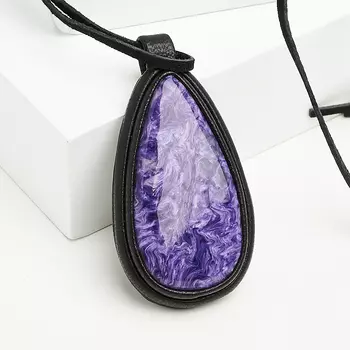 Кулон чароит (кожа натуральная) овал