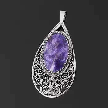 Кулон чароит (нейзильбер) капля