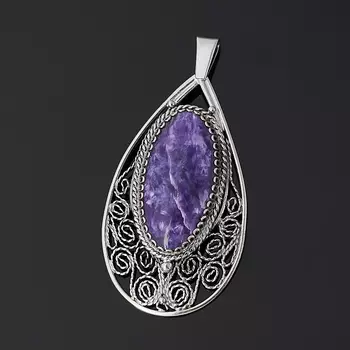 Кулон чароит (нейзильбер) капля