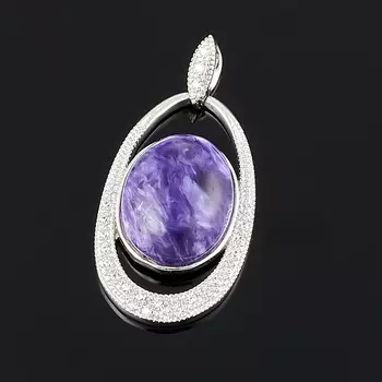 Кулон чароит овал (серебро 925 пр.)