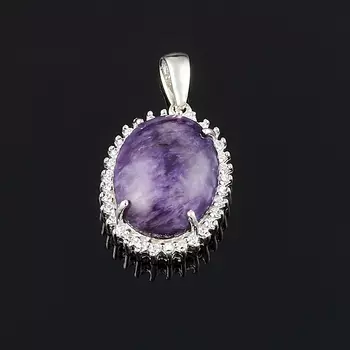 Кулон чароит овал (серебро 925 пр.)