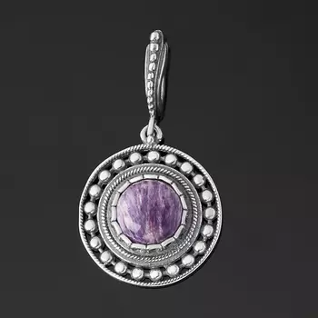 Кулон чароит (серебро 925 пр. оксидир.) круг