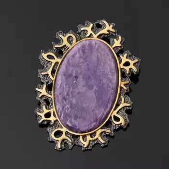 Кулон чароит (серебро 925 пр. позолота, родир. черн.)