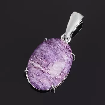 Кулон чароит (серебро 925 пр. родир. бел.) овал