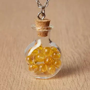 Кулон цитрин (биж. сплав, сталь хир., стекло) бутылочка 3 см