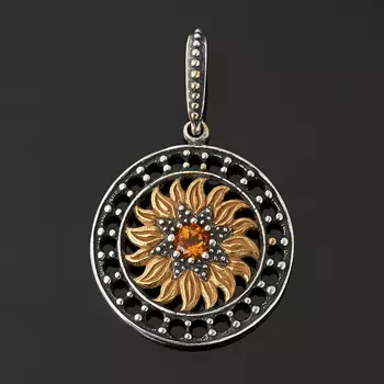 Кулон цитрин (серебро 925 пр. оксидир., позолота) огранка