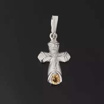 Кулон цитрин (серебро 925 пр. родир. бел.) крест огранка