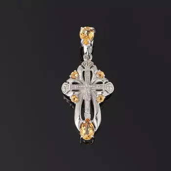 Кулон цитрин (серебро 925 пр. родир. бел.) крест огранка