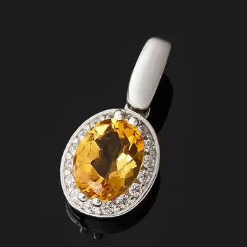 Кулон цитрин (серебро 925 пр. родир. бел.) овал огранка