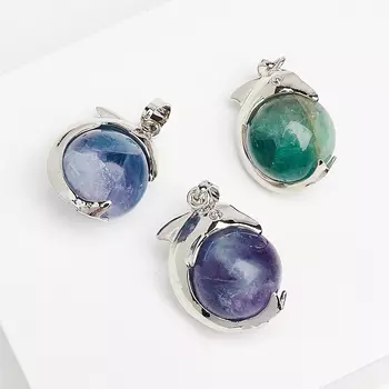 Кулон дельфин флюорит (биж. сплав) 3 см