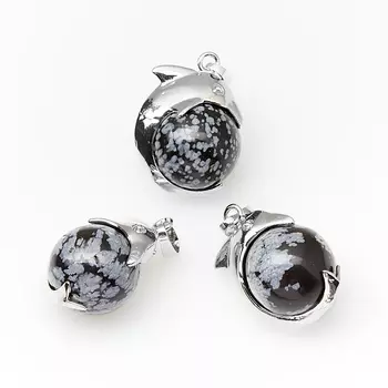 Кулон дельфин обсидиан снежный (биж. сплав) 3 см