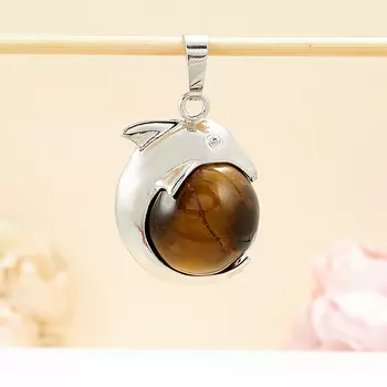 Кулон дельфин тигровый глаз 3 см