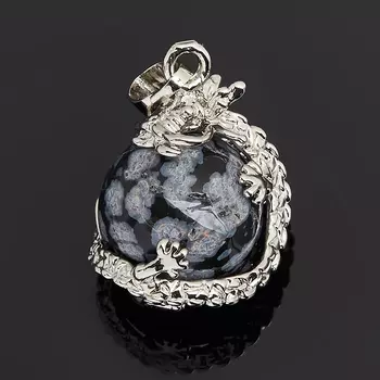 Кулон обсидиан снежный (биж. сплав) дракон 3-3,5 см