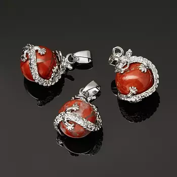 Кулон яшма красная дракон (биж. сплав) 3 см