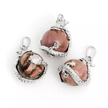 Кулон дракон родонит 3 см (биж. сплав)