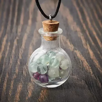 Кулон флюорит (биж. сплав, текстиль) бутылочка 3 см