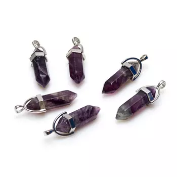 Кулон флюорит фиолетовый (биж. сплав) кристалл огранка 3,5-4 см