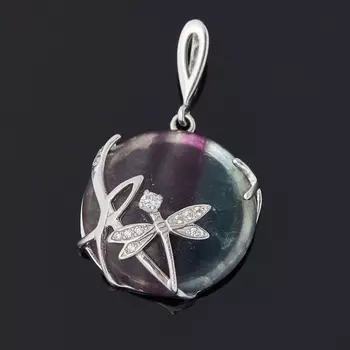 Кулон флюорит (серебро 925 пр. родир. бел.) круг