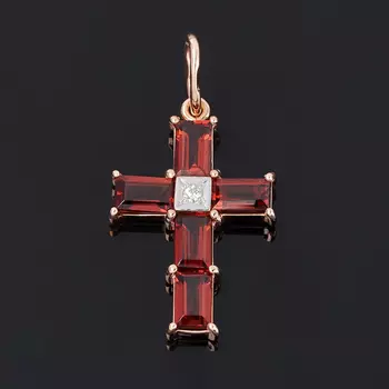 Кулон гранат альмандин крест огранка (серебро 925 пр. родир. бел. позолота)