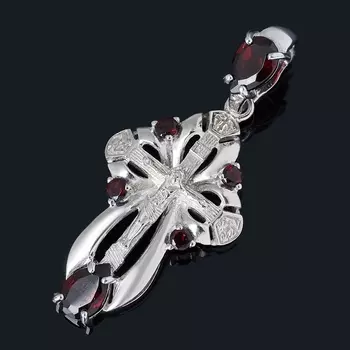 Кулон гранат альмандин (серебро 925 пр. родир. бел.) крест огранка