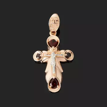 Кулон гранат альмандин (серебро 925 пр. позолота, родир. бел.) крест огранка