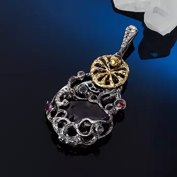 Кулон гранат родолит (серебро 925 пр. позолота, родир. черн.)