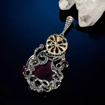 Кулон гранат родолит (серебро 925 пр. позолота, родир. черн.)