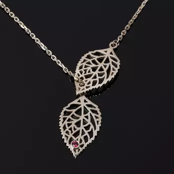 Кулон гранат родолит (серебро 925 пр. родир. бел.) лист огранка