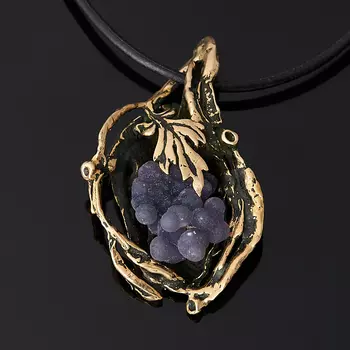 Кулон халцедон (бронза, кожа иск.)