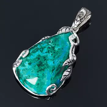 Кулон хризоколла Алматы (серебро 925 пр. родир. бел. родир. черн. позолота)